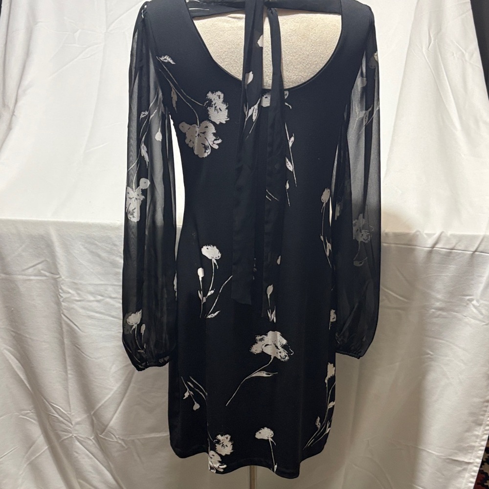 White House Black Market Black Dress with White Floral Design - Picture 2 of 3